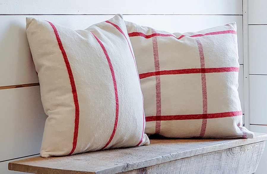 Brushed Cotton Cream and Red Pillows, Set of 2