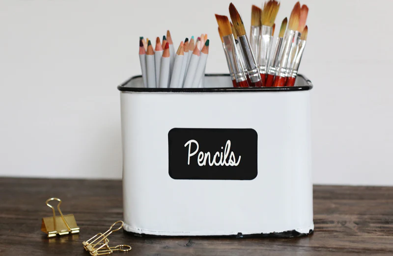 Enamel Storage Container with Chalkboard Front and Lid