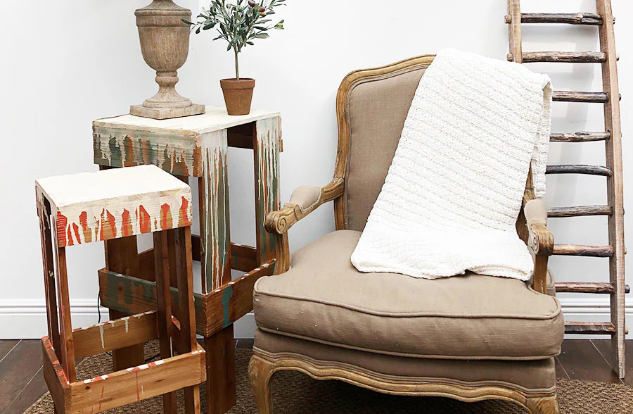 Wooden Painter Side Tables  Set of 2