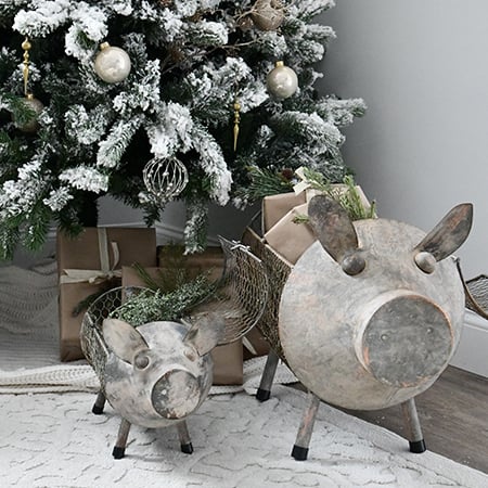 Galvanized Pig Storage Baskets, Set of 2