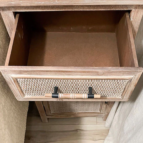 Wood and Rattan Accent Storage Table