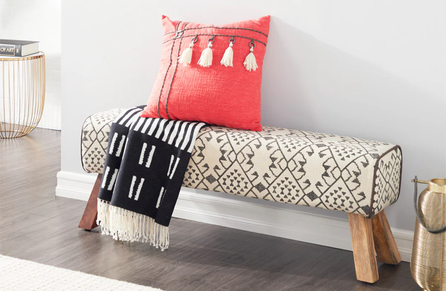 Boho Farmhouse Fabric Accent Bench