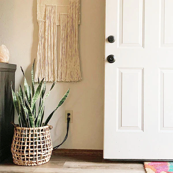 Natural Hyacinth Baskets with Leather-like Handles, Set of 2