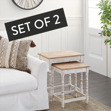 Ornate Wooden Nesting Tables, Set of 2