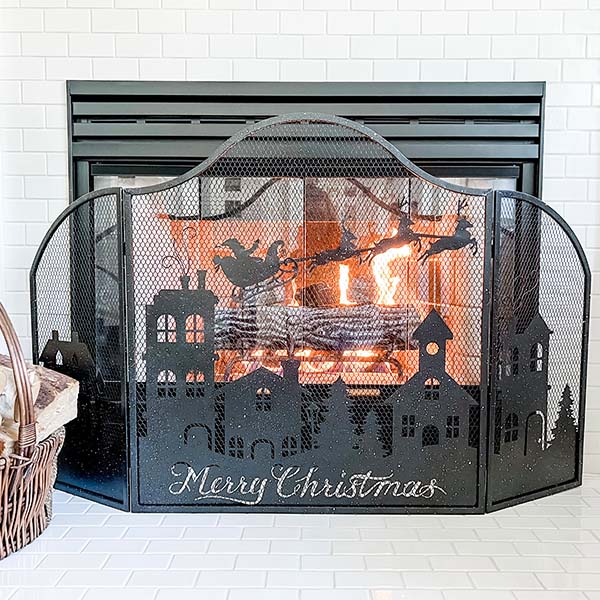 Merry Christmas Village Fireplace Screen