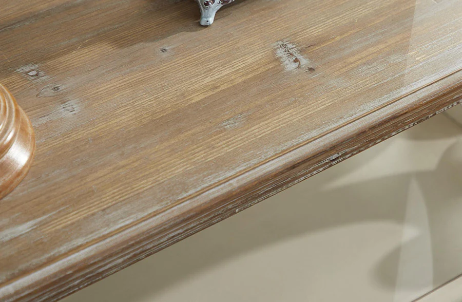 Wooden Scroll Console Table with Shelves