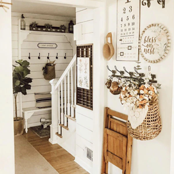 Wall Basket with Faux Leather Handle