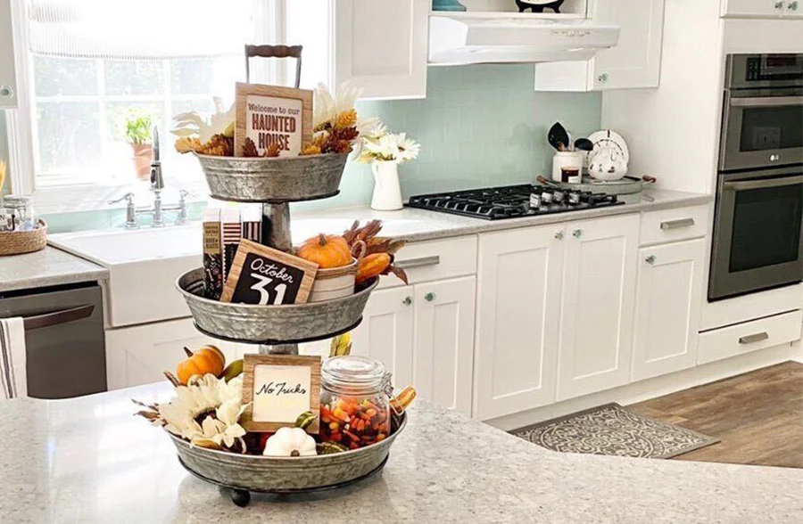 Three-Tiered Galvanized Serving Tray with Handle