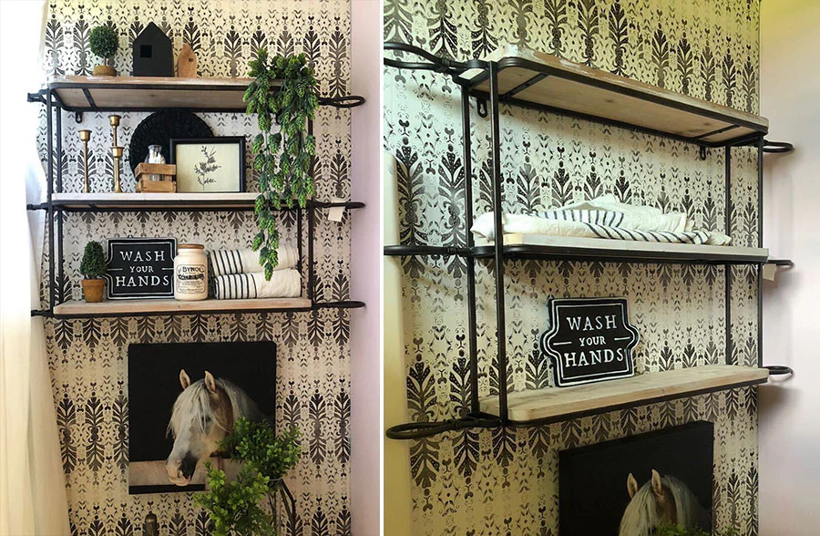 Rolling Pin Inspired Hanging Three Tiered Shelf