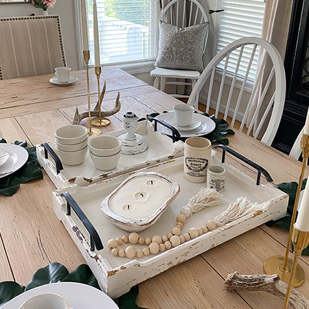 Chippy White Wooden Nesting Trays, Set of 2