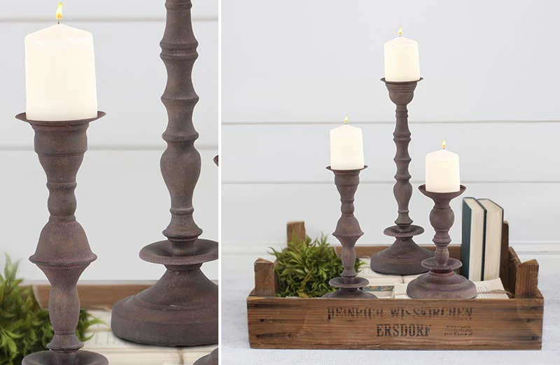 *HUGE* Carved Metal Candle Holders  Set of 3