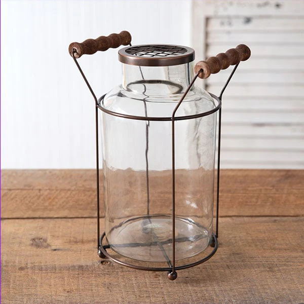 HUGE Milk Can Flower Frog Vase