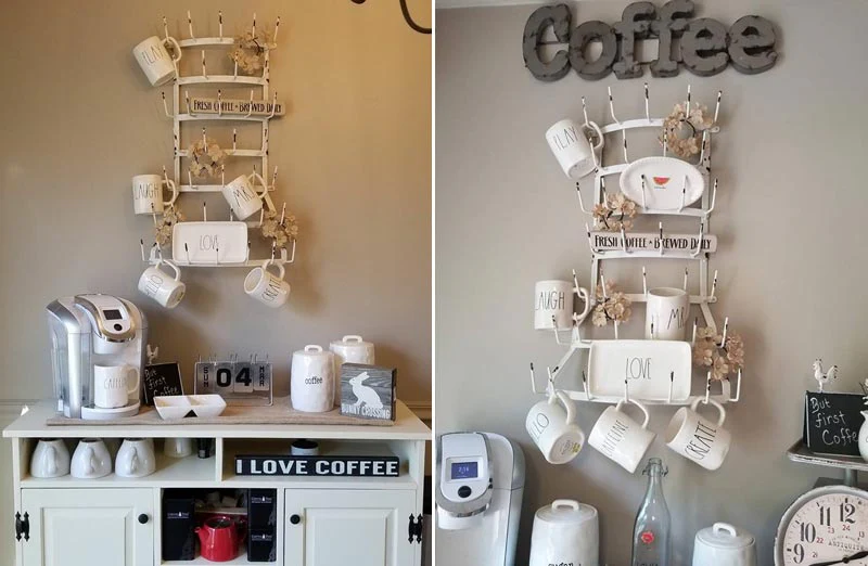 Wall Mounted White Distressed Metal Mug Rack