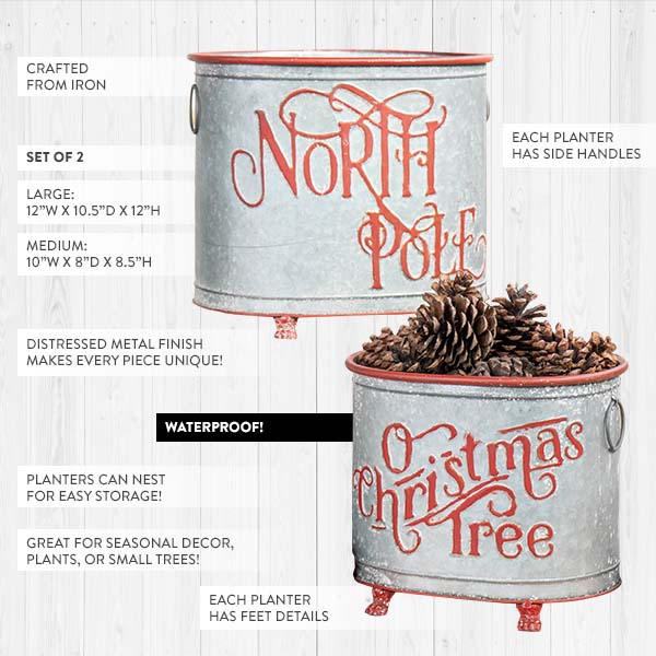 Iron Christmas Planters, Set of 2