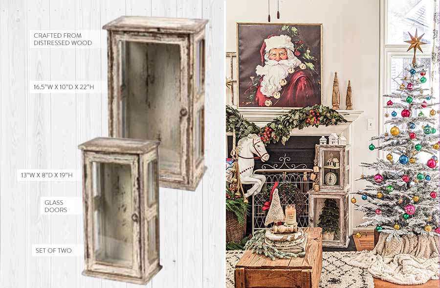 Antique Inspired Distressed Wooden Cabinets, Set of 2