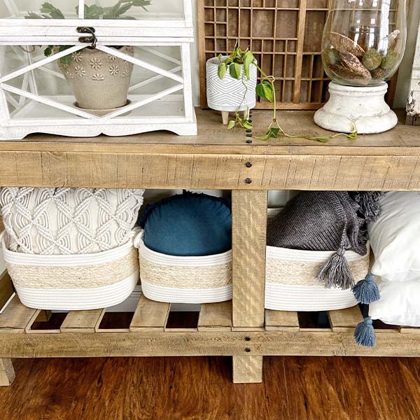 Two-Toned Striped Oval Baskets, Set of 3