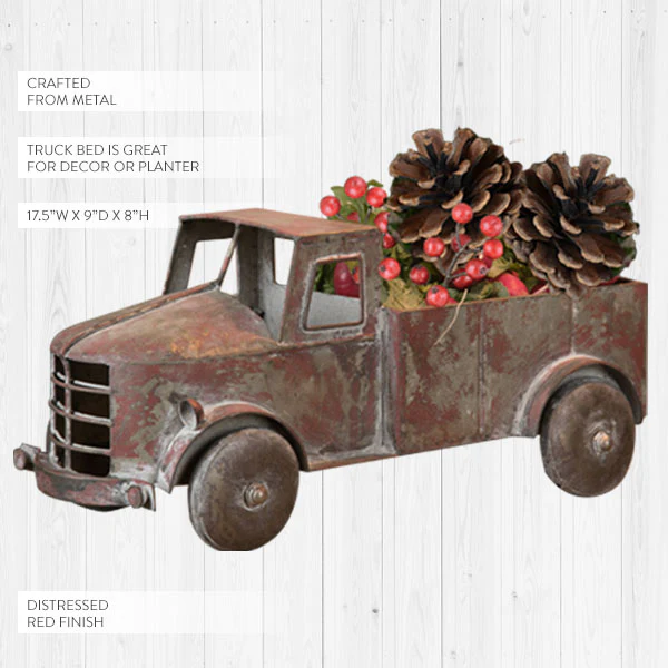 Distressed Metal Antique Finish Red Truck