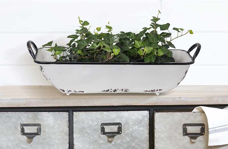 *LARGE* Distressed White Rectangle Enamel Tray