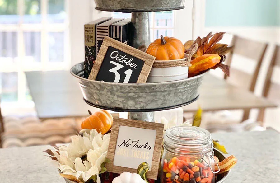 Three-Tiered Galvanized Serving Tray with Handle