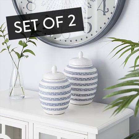 Striped Ceramic Jars with Lids, Set of 2