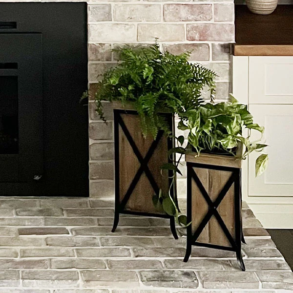 Tall Crisscross Wood and Metal Planters, Set of 2