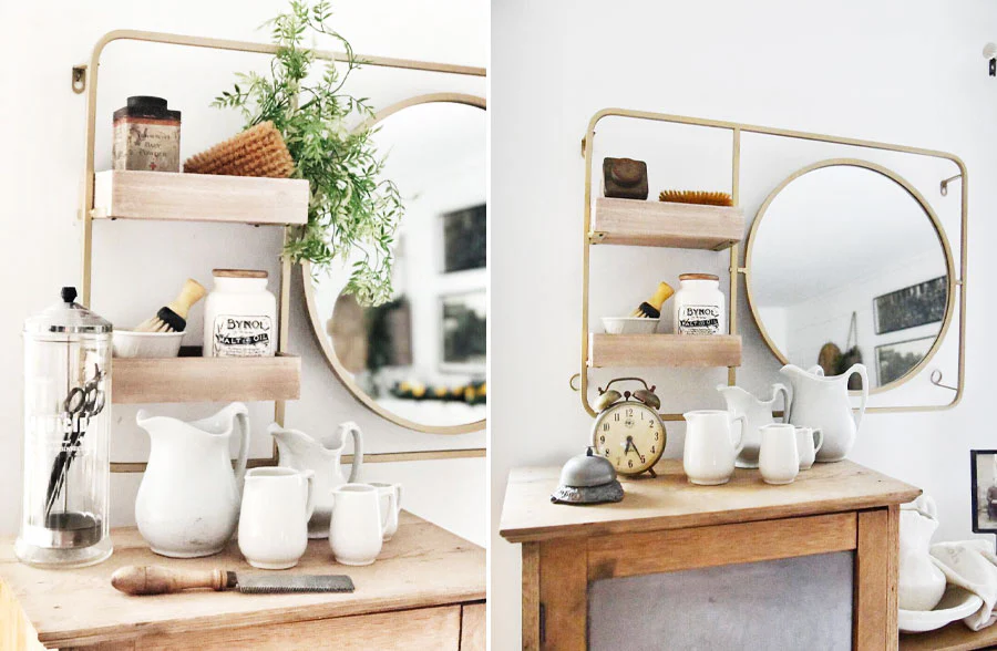 Round Vanity Wall Mirror with Shelving