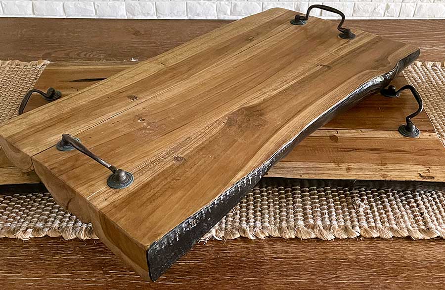 Natural Teak Wood Trays, Set of 2