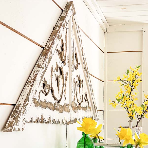 HUGE Distressed White Wood Wall Gable