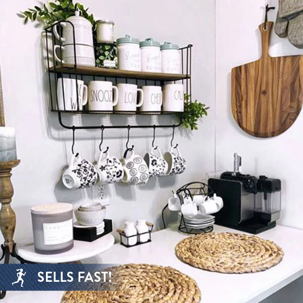 Metal Wall Shelf With Sliding Hooks