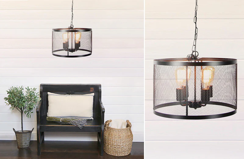 Iron Mesh Drum Pendant With Edison Bulbs