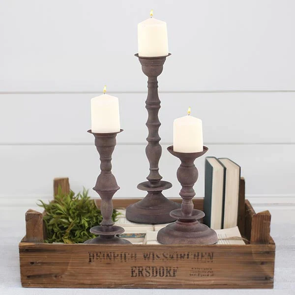 *HUGE* Carved Metal Candle Holders  Set of 3