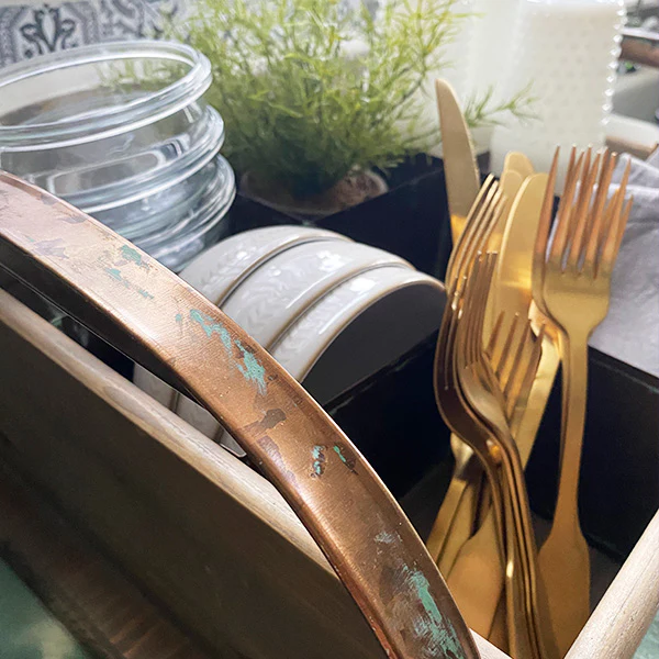 Rusted Patina Southwestern Wood Tray with Handles