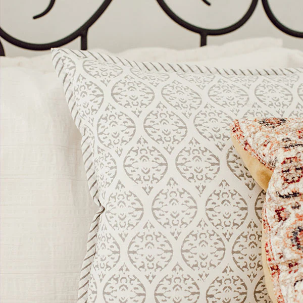 Hand Blocked Cotton Antique Victorian Print Pillow