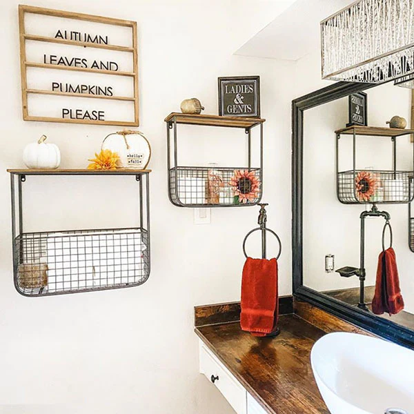 Wire Produce Wall Basket with Shelf, Set of 2