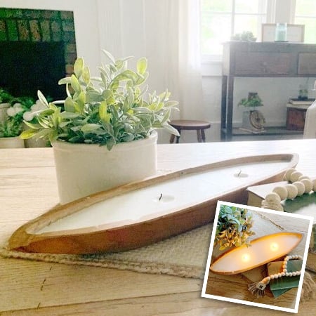 Teak Dough Bowl with Candle
