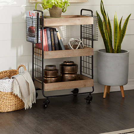 33 Inch Brown Wooden Bar Cart
