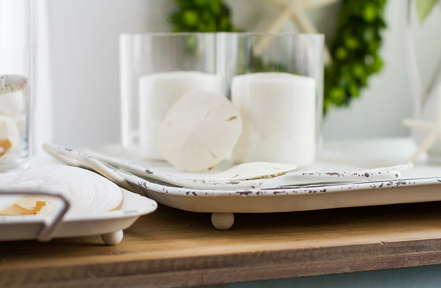 Distressed White Metal Trays, Set of 3