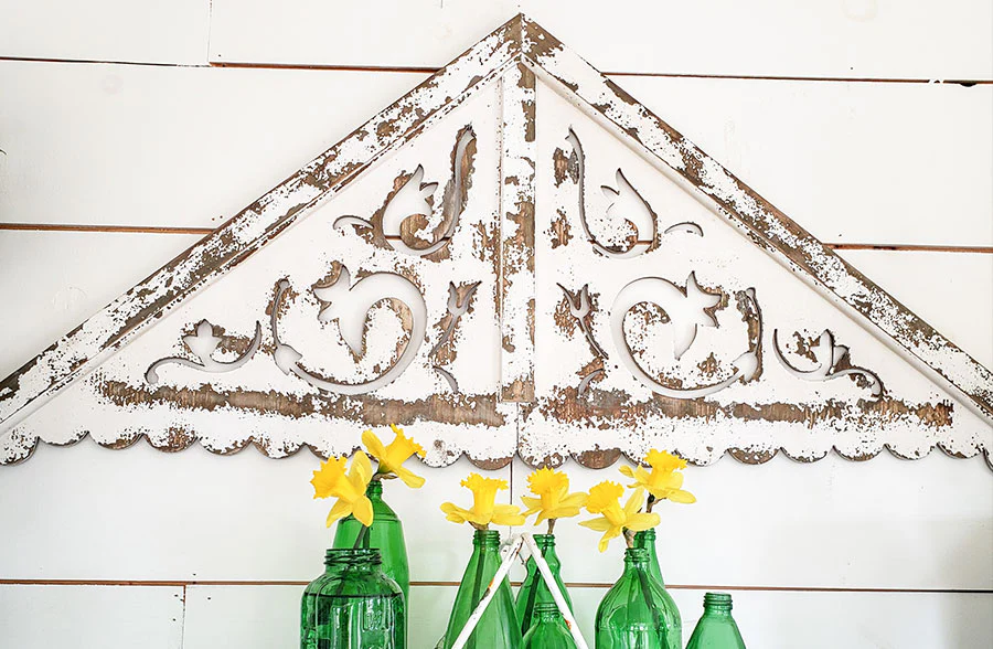 HUGE Distressed White Wood Wall Gable