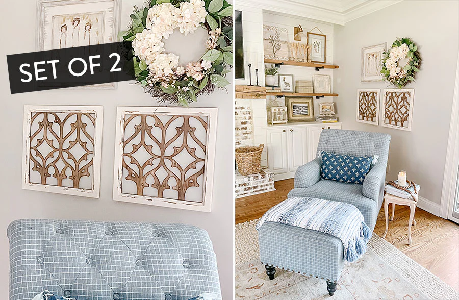 Distressed Carved Wooden Wall Decor, Set of 2