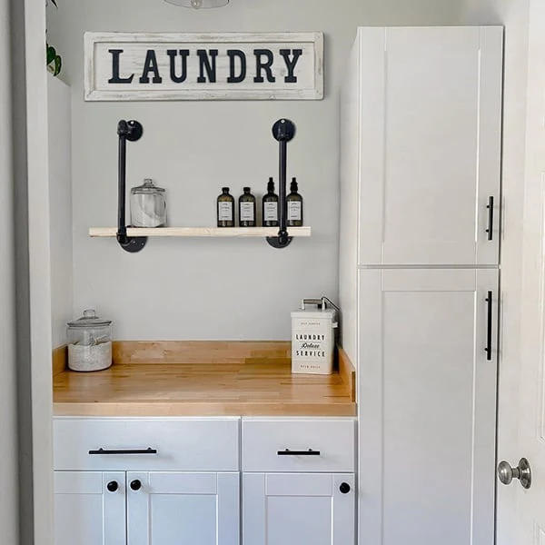 Industrial Pipe Whitewashed Wall Shelf