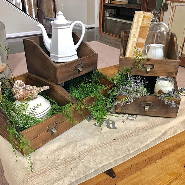 Stackable Vintage Wooden Decorative Storage Boxes, Set of 4