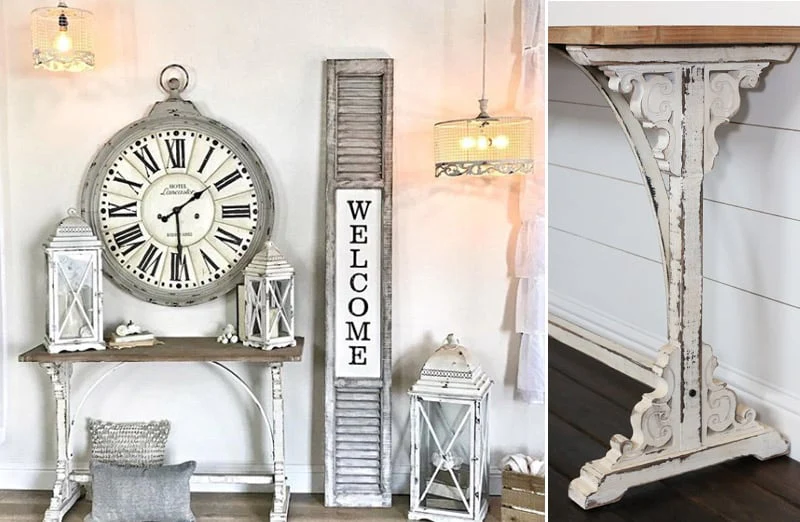 Distressed White Corbel Entry Table