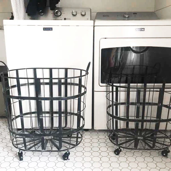 Metal Caged Rolling Storage Baskets, Set of 2
