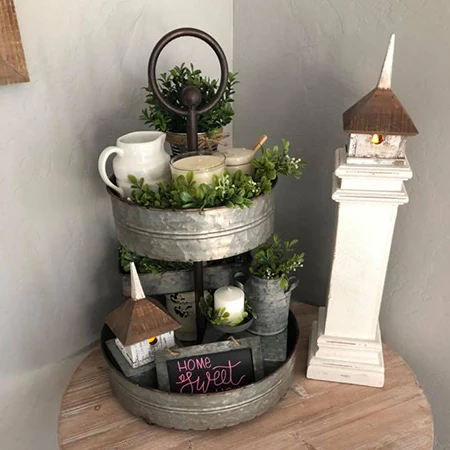 Galvanized Two Tier Serving Tray
