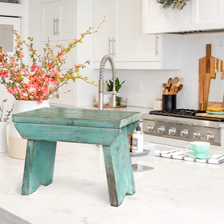 Sage Green Distressed Wooden Riser Stool