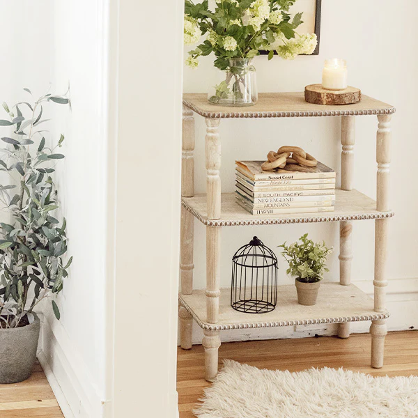 Three-Tier Beaded Edge Whitewash Table