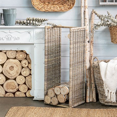 Woven Rattan Firewood Holder