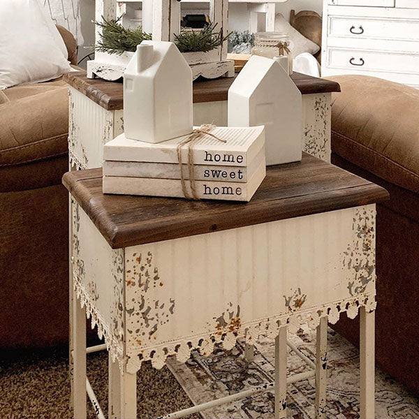 Distressed Scalloped Edge Side Tables, Set of 2