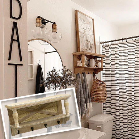 Spindle Wall Shelf with Hooks