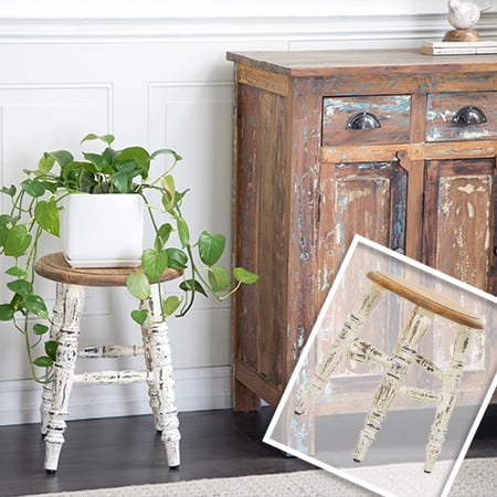 Distressed Wooden Stool